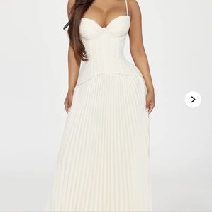 Fashion Nova Daniella Lace Corset Pleated Maxi Dress Cream